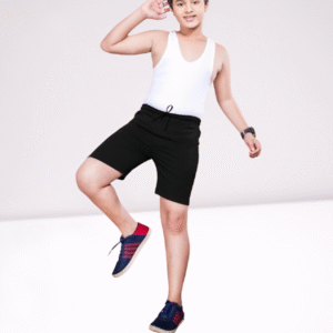222-Judo Plain Shorts – Boys’ Solid Black Cotton Shorts with Drawstring Waist