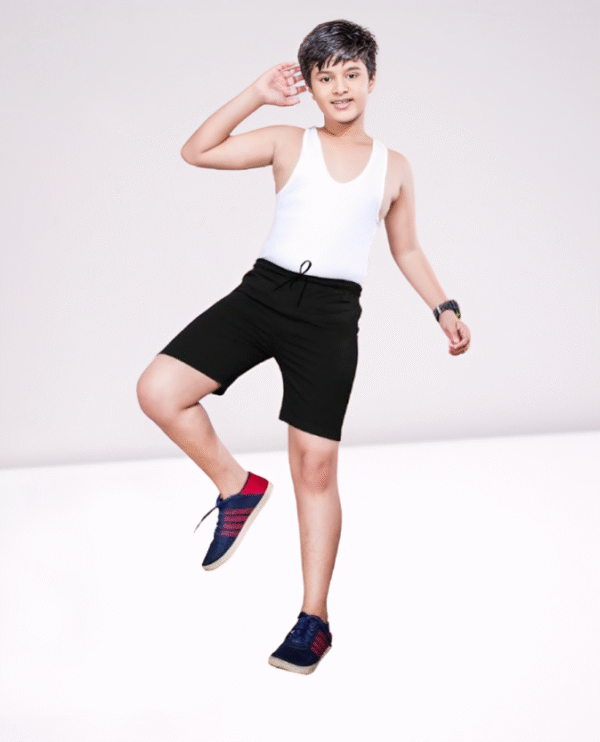 222-Judo Plain Shorts – Boys’ Solid Black Cotton Shorts with Drawstring Waist